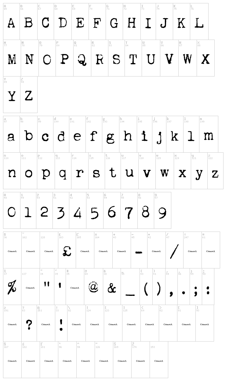 Corona 4 Typewriter font map